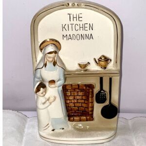 Vintage Kitchen Madonna plaque ceramic Catholic Religious wall hanging